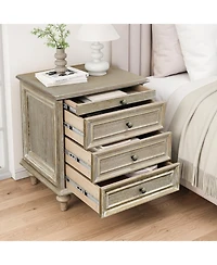 Flynama Chic Luxurious Premium Neutral Nightstand with 4 Drawers Bedroom Bedside Storage Table