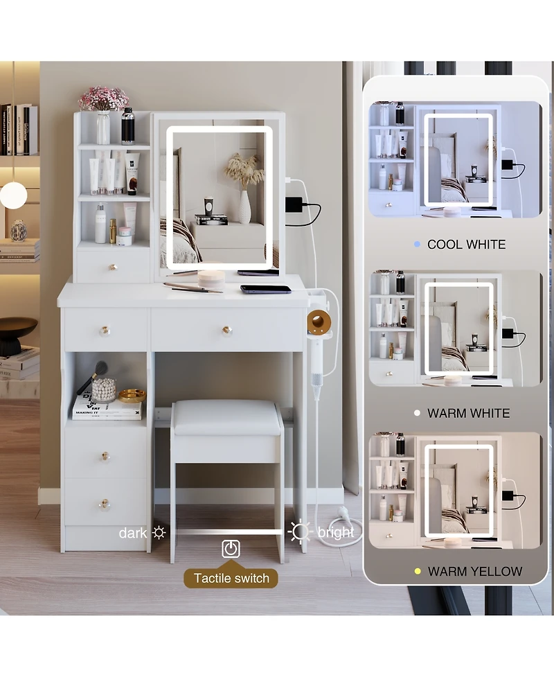 Flynama Small Size Drawer Desktop Vanity Table with Mirror and Storage for Compact Beauty Space