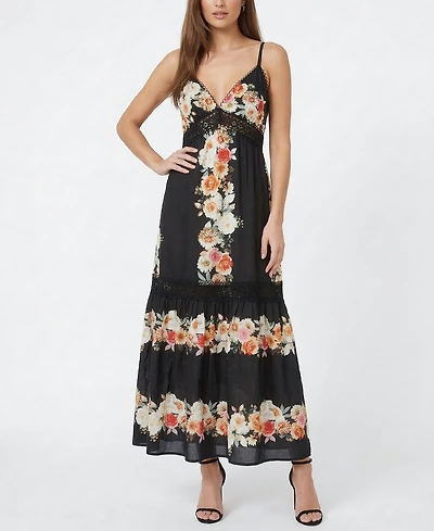 Taylor Women's Lace Trim Floral V-Neck Dress
