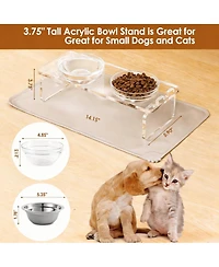 Aronkl Elevated Pet Feeder Stand with Stainless Steel & Glass Bowls for Small/Medium Dogs Cats
