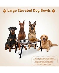 Aronkl Elevated Dog Bowl Stand with 2 Stainless Steel Bowls Tilted Wood Metal Joint Strain Relief Non-slip