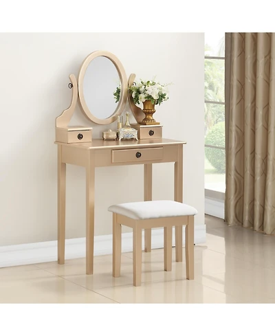 Flynama Chic Standard Vanity Table with Basic Standard Mirror Classic and Cushioned Stool