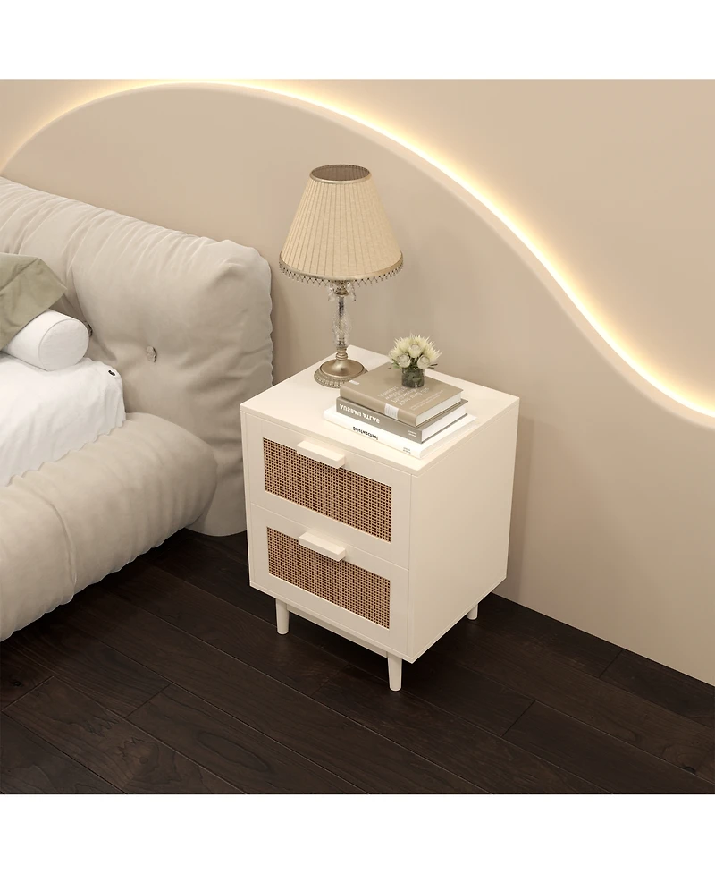 Flynama Modern Neutral Nightstand with Storage Space and Led Light Glass Top Jewelry Storage Bedside Table