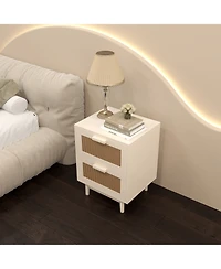 Flynama Modern Neutral Nightstand with Storage Space and Led Light Glass Top Jewelry Storage Bedside Table