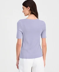 Tahari Asl Women's Fine-Rib Crewneck Sweater T-Shirt, Regular & Petite