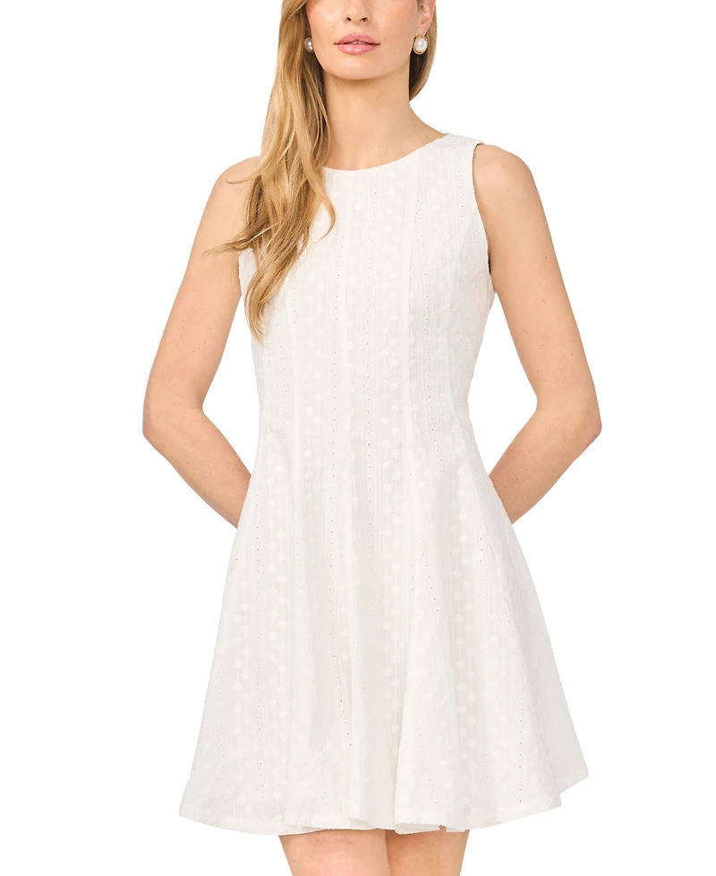 CeCe Women's Sleeveless Boat Neck Embroidered Lace Dress