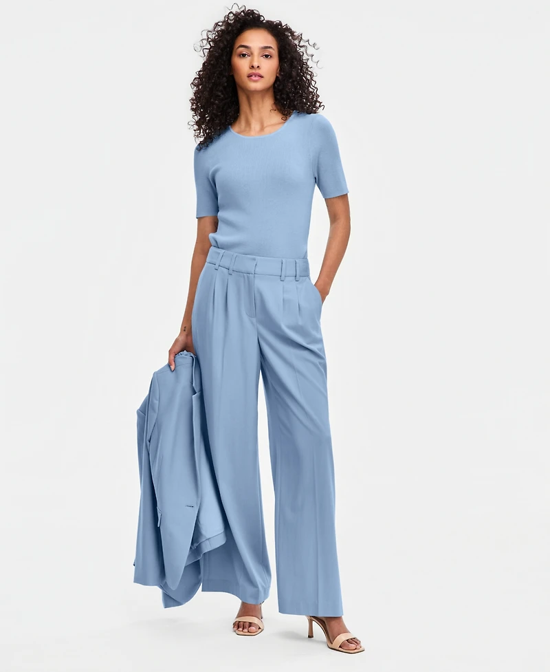 Tahari Asl Women's Fine-Rib Crewneck Sweater T-Shirt, Regular & Petite