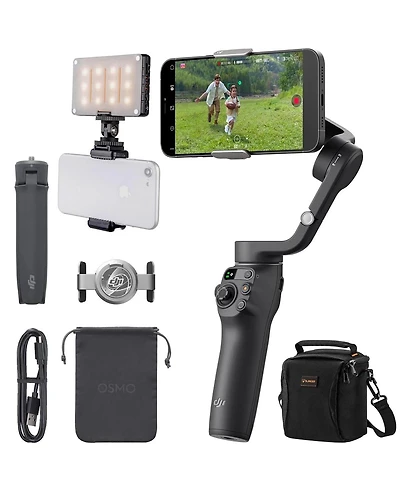 Dji Osmo Mobile 6 3-Axis Foldable Smartphone Gimbal Stabilizer Bundle with Multi-Device Shoulder Bag, Complete Optics Care and Cleaning Kit, Smart