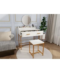 Flynama Elegant Vanity Set with Large Mirror and Padded Stool for Bedroom Makeup and Grooming Activities