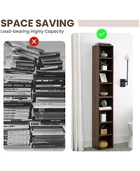 Rainsken 8-Tier Tall Narrow Bookshelf, Slim Storage Cabinet & Display Bookcase with Adjustable Shelves for Living Room