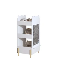 Rainsken Bear Shaped Wooden Bookcase, Kids Book Display Shelf with Chalkboard Side and 3-Tier Storage for Playroom, Bedroom, Kindergarten