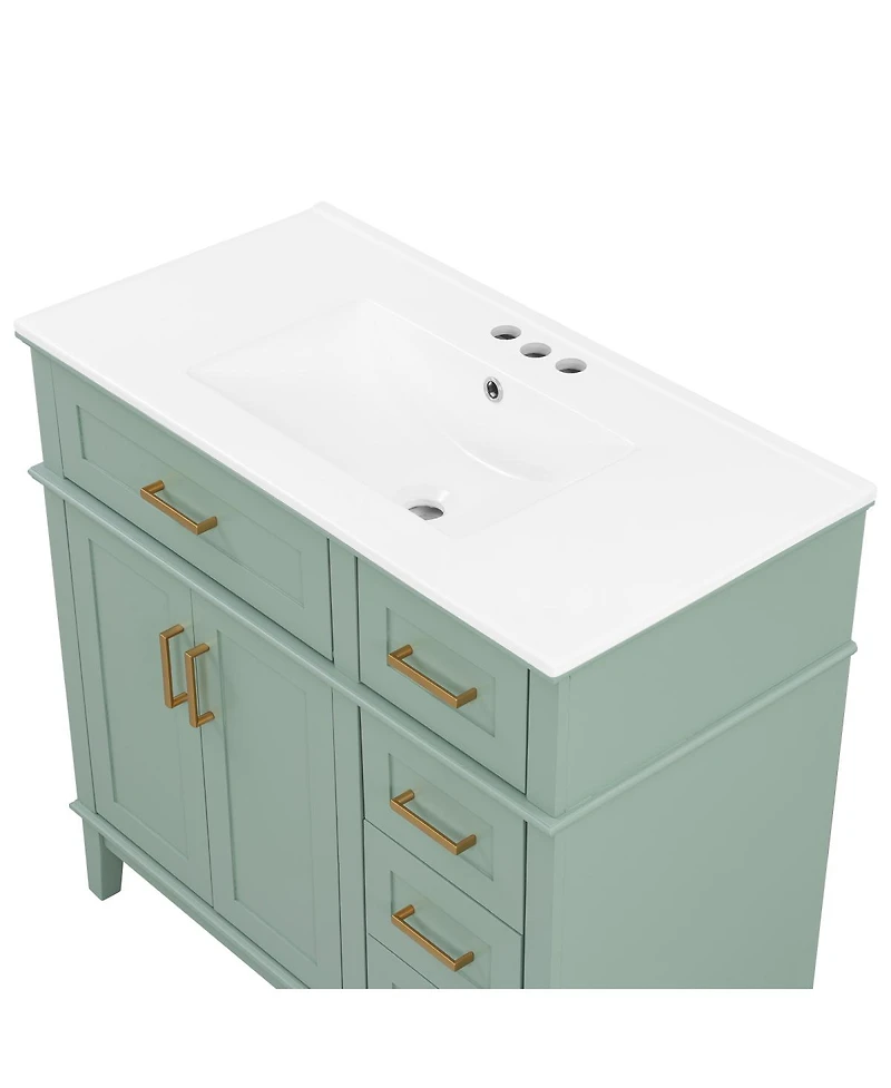 Sillysis 36" Modern Bathroom Vanity with Sink, Freestanding Solid Wood Cabinet, Soft Close Drawers for Home
