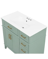 Sillysis 36" Modern Bathroom Vanity with Sink, Freestanding Solid Wood Cabinet, Soft Close Drawers for Home