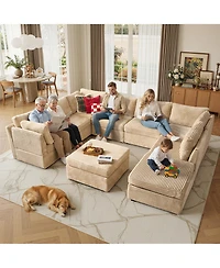 Xizzi 9-Piece Modular Sectional Sofa Couch with Chaise Ottomans, Comfy Plush Corduroy Cloud Couches, Modern Deep Seat Sofas Set for Living Room