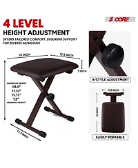 5 Core Keyboard Stand Piano Bench Combo Adjustable Key Board Stands 2" Padded Musician Chair Set
