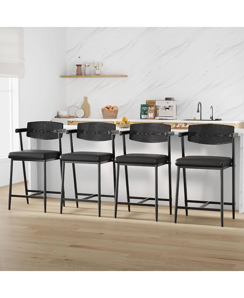 gaomon 26" Counter Height Bar Stools Set of 2 with Arms, Upholstered Modern Metal Bar Chairs, Back & Footrest for Kitchen Island