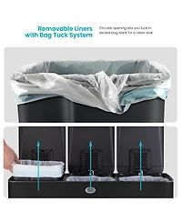 Home Zone Living 24 Gallon Triple-Compartment Stainless Steel Kitchen Trash Can with Step Pedals and Soft-Close Lids