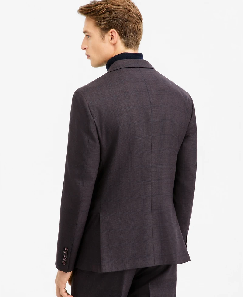Ted by Baker Men's Modern-Fit Burgundy Plaid Suit Separate Double-Breasted Jacket