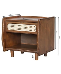 Flynama Elegant Modern Wooden Nightstand with Storage Space Natural Finish Bedside Table for Bedroom Living Room