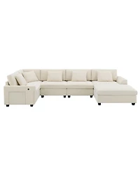 Clihome" U Shaped Sectional Sofa,6 Seat Chenille Couch Set with Oversized Ottoman,Hidden Armrest Storage and Cup Holders
