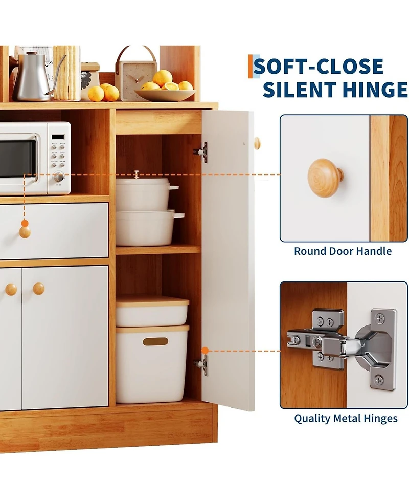 Gaomon Large Farmhouse Buffet Sideboard with Drawers, Adjustable Shelf & Rack, Tall Kitchen Pantry Storage Cabinet