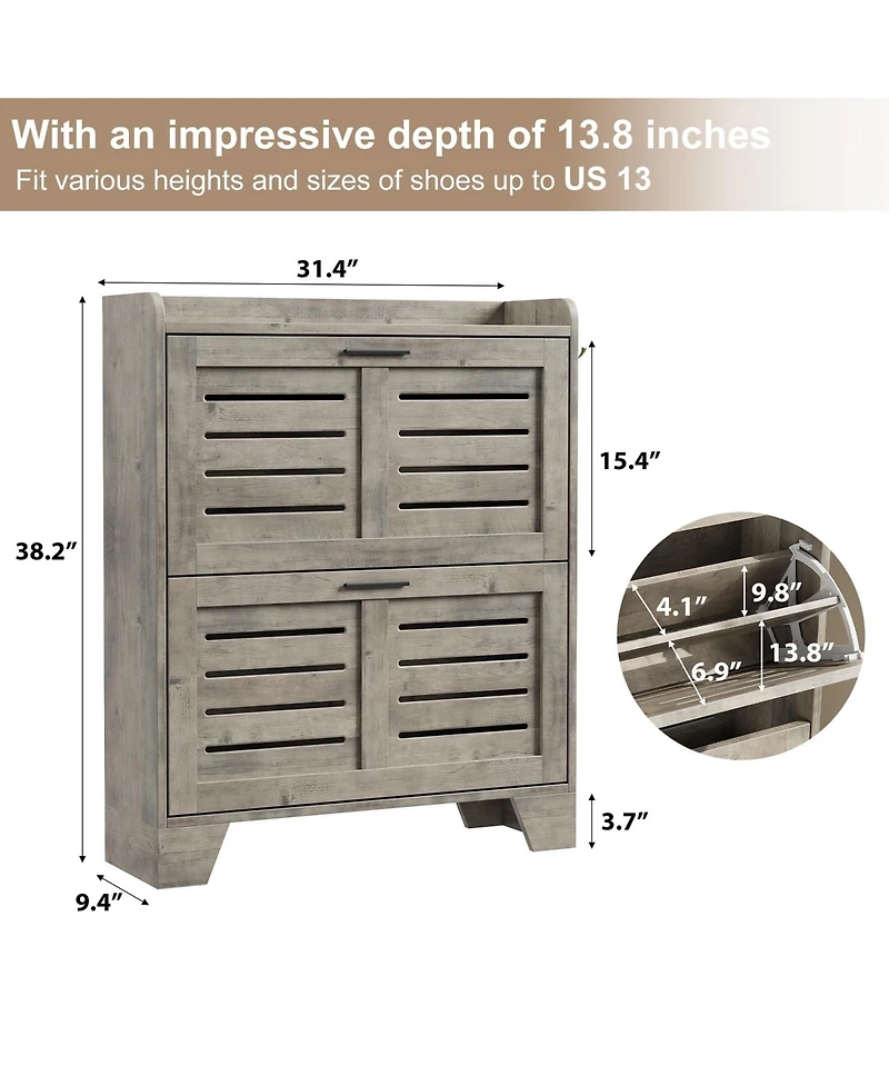 gaomon Farmhouse Narrow Slim Shoe Cabinet, 2 Flip Drawers for Entryway Organization