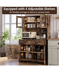 gaomon Kitchen Cabinet with Microwave Stand & Drawers, Large Storage Hutch Adjustable Shelves, Freestanding Coffee Bar Station for
