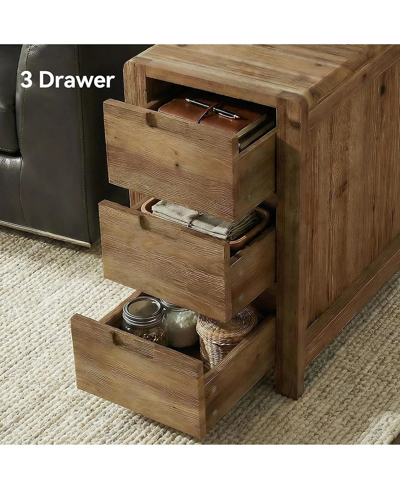 Tribesigns Wood End Table with 3 Drawers, Solid Wood Sofa Side Table, Nightstand