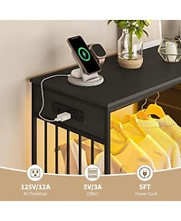 gaomon Dresser with Hanging Rack, Reversible 6 Drawers Led Lights & Charging Station, Fabric Closet Dressers Chest of