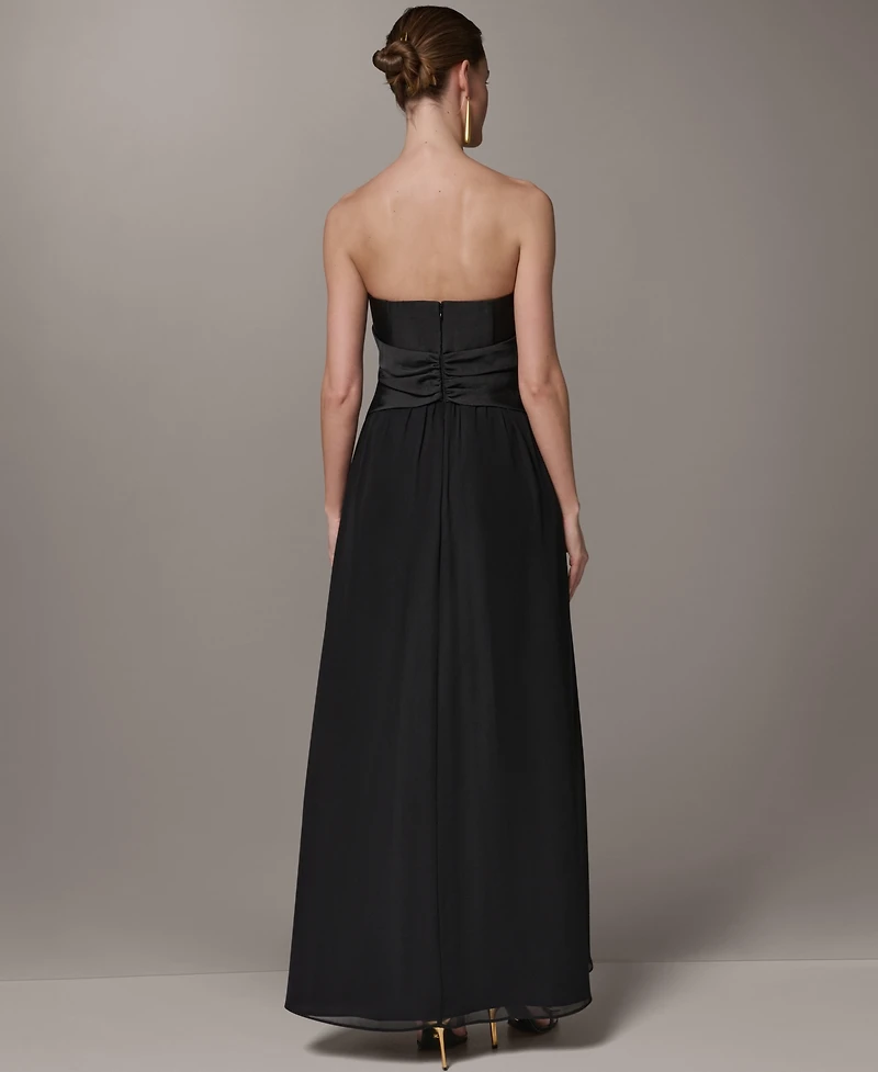 Donna Karan New York Women's Strapless Chiffon Fit & Flare Gown Dress with Front-Twist