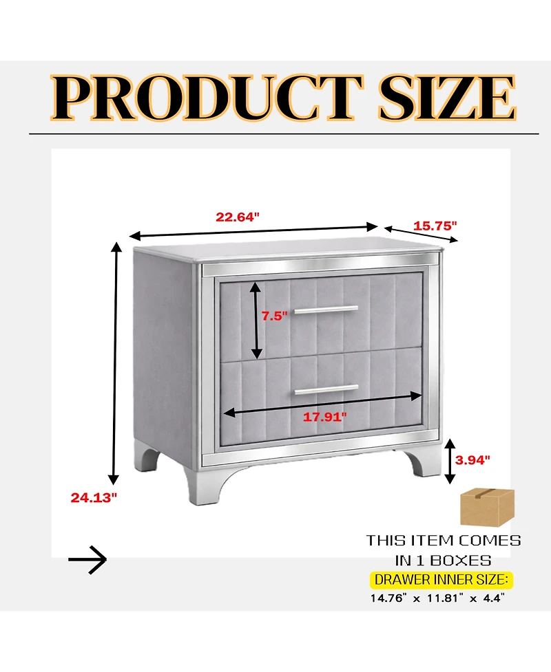 Flynama Luxurious Contemporary Nightstand with Storage Space Glass Top Bedroom Storage Furniture