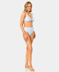 California Waves Women's Toile Stripe Knot Front Swim Bikini Top