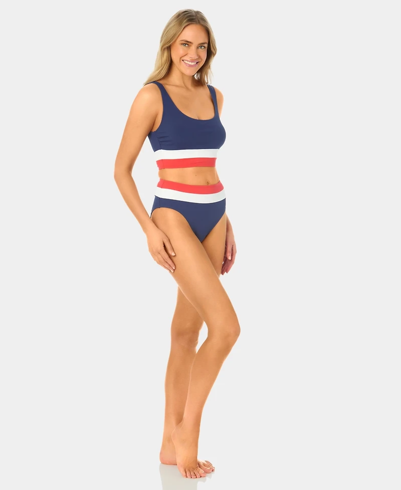 California Waves Women's Color-Block Mini Rib Long Line Swim Bikini Top