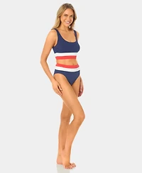 California Waves Women's Color-Block Mini Rib Long Line Swim Bikini Top