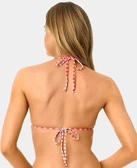 California Waves Women's Gingham Lettuce Edge Trim Swim Bikini Top