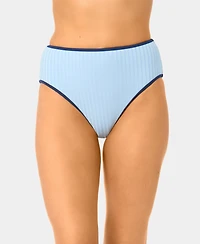 California Waves Women's Solid High-Waist Contrast Binding Swim Bottoms