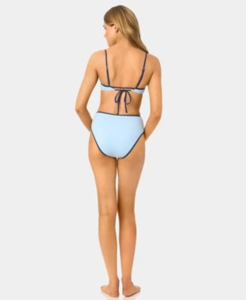 California Waves Womens Solid Seamed Contrast Binding Swim Bikini Top High Waist Contrast Binding Swim Bottoms