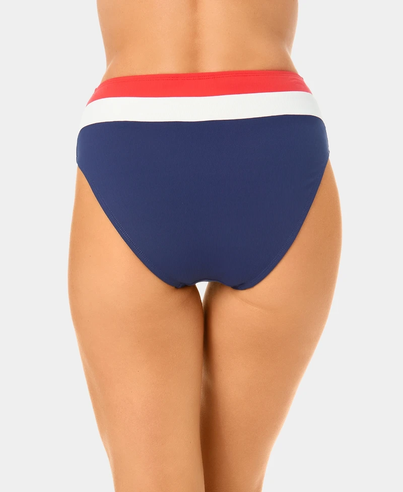 California Waves Women's Color-Block Mini Rib Banded High-Waist Swim Bottoms