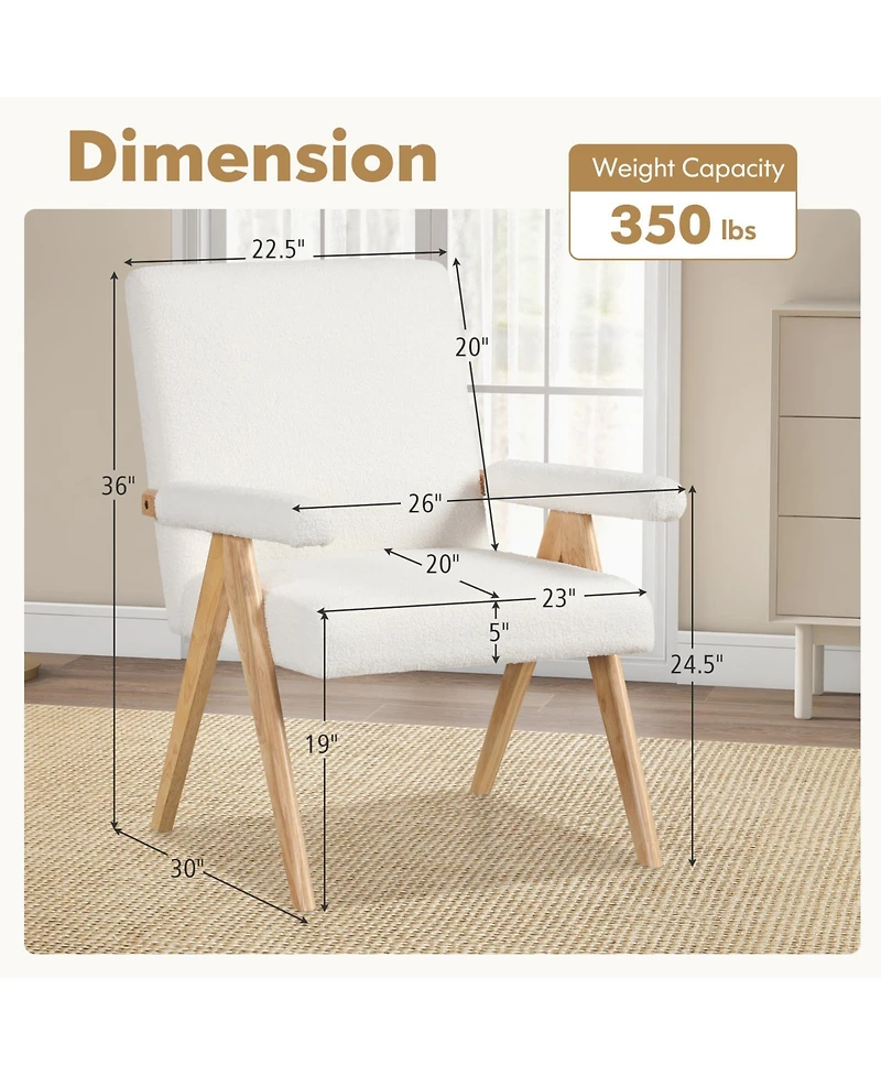 Sugift Mid Century Modern Accent Chair with Rubber Wood Frame and Padded Armrests