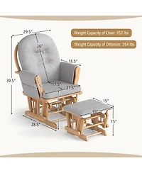 Sugift Wood Glider and Ottoman Set with Padded Armrests and Detachable Cushion