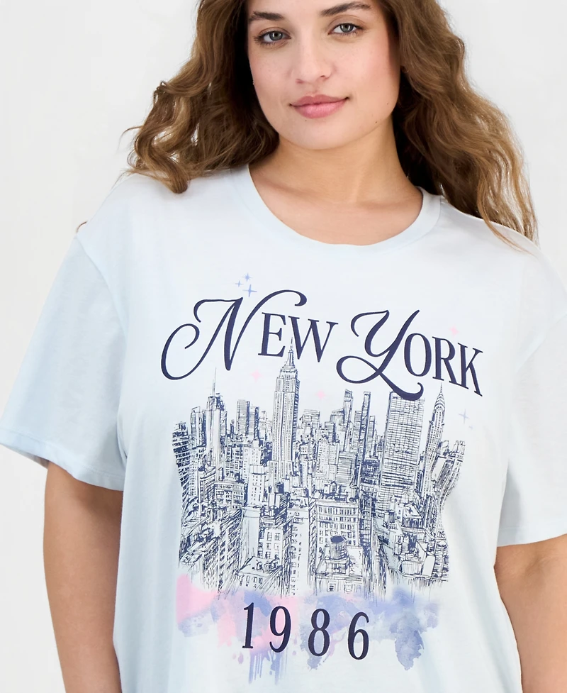 Rebellious One Trendy Plus New York Skyline Short-Sleeve Tee