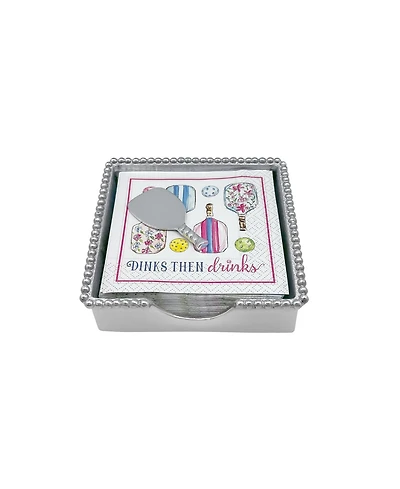 Mariposa Aluminum Pickleball Drinks 5.75" Beaded Napkin Box Set