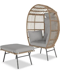 gaomon Oversized Wicker Egg Chair with Ottoman, Patio Lounge Egg Chair with Thick Cushion, Rattan Egg Basket with Steel Frame for Indoor/Outdoor