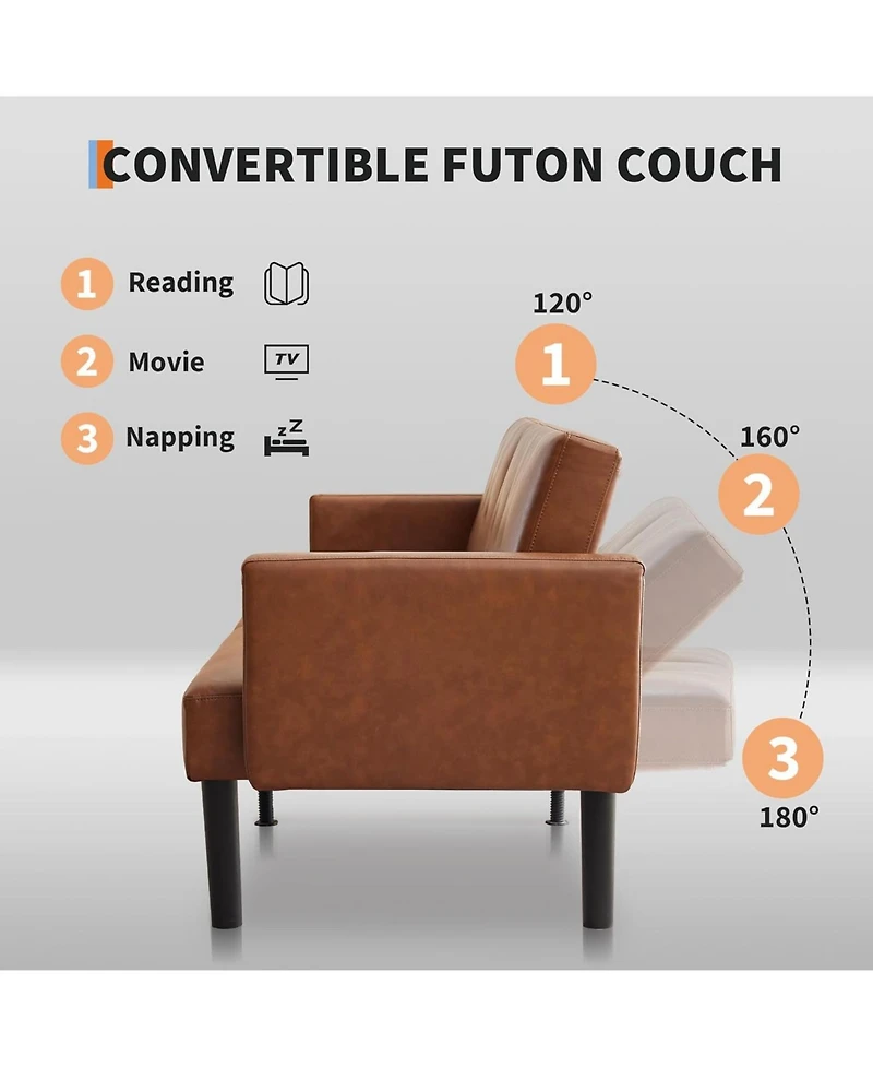 gaomon Convertible Futon Sofa Bed, 75.5" Linen Flannel Loveseat Couch Bed With Solid Wood Legs & 700lbs Capacity