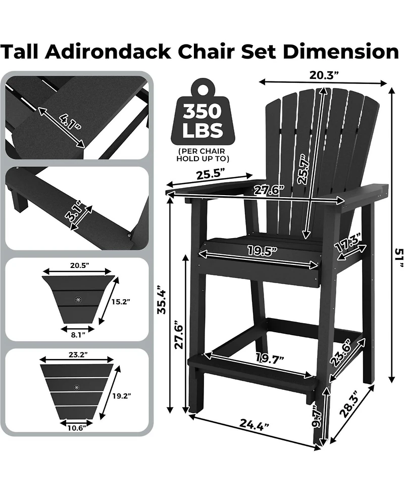 gaomon Outdoor Bar Height Adirondack Chairs with Connecting Tray, Balcony Chairs, Tall