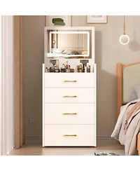 Flynama 3 in 1 Vanity Desk with Open Top Mirror Small Drawer and Shelf for Multi Functional Home Use