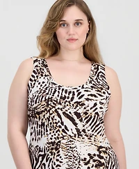 Full Circle Trends Trendy Plus Printed Ribbed Knit Sleeveless Maxi Dress