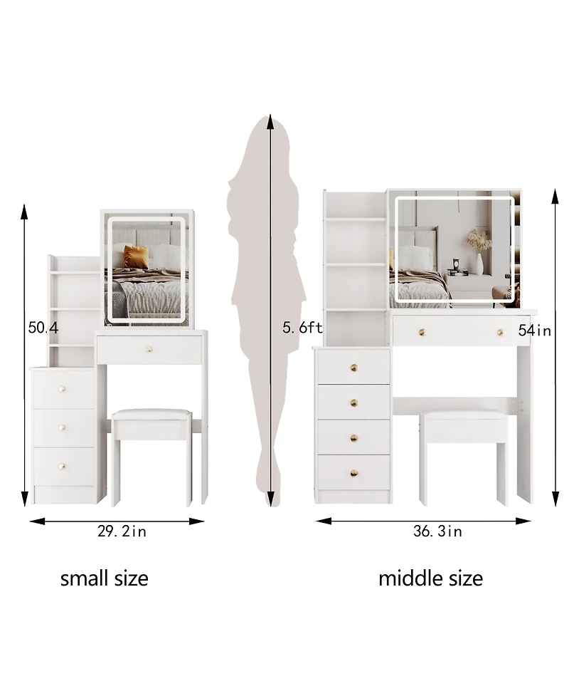 Flynama Small Size Left Bedside Cabinet Led Mirror Vanity Table with Illuminated Mirror