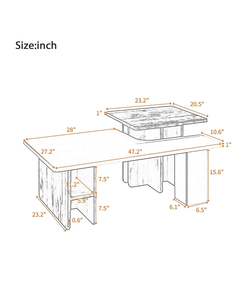 Rainsken Nesting Coffee Tables Set of 2, Rectangle Wood Finish Center Table with Rounded Corners and Shelf for Living Room
