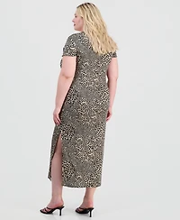 Full Circle Trends Trendy Plus Printed Short-Sleeve Midi Dress